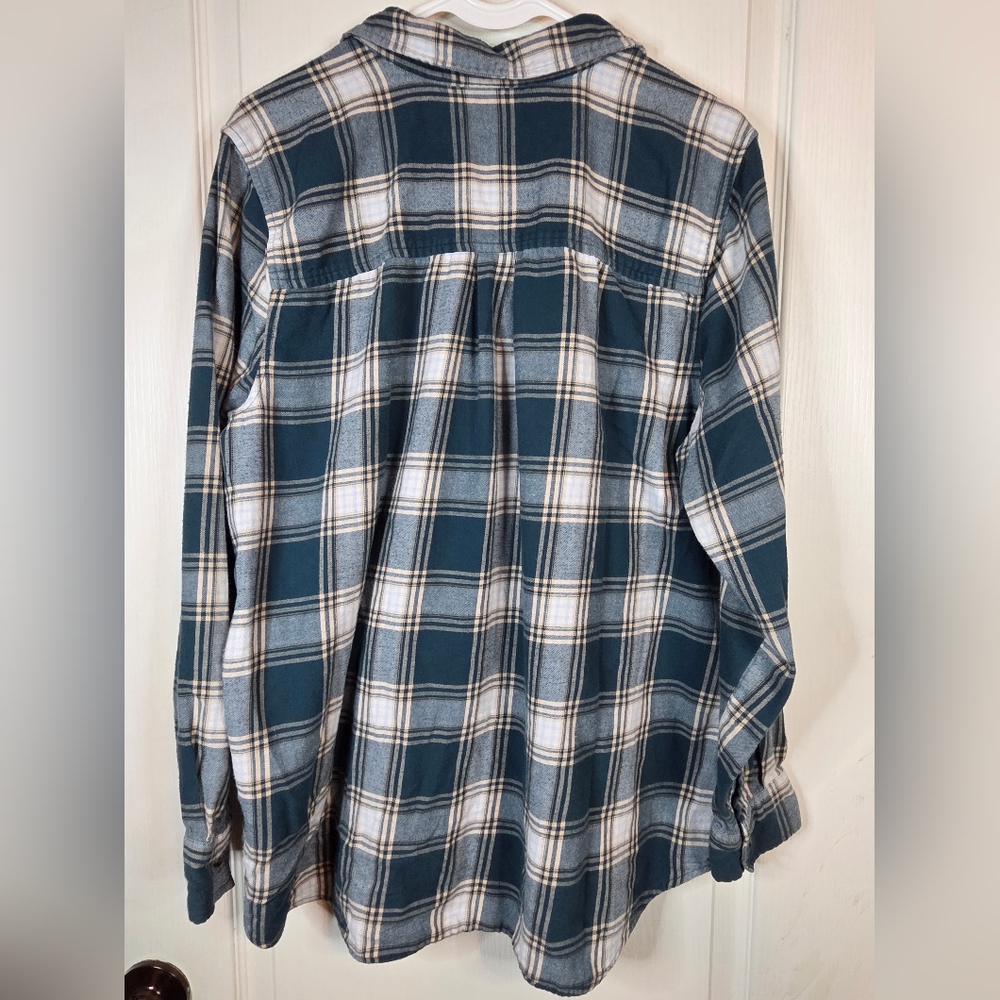 So Womens Soft Plaid Flannel-Style Shirt Cotton XL Green Plaid Button up Outdoor - Picture 2 of 12